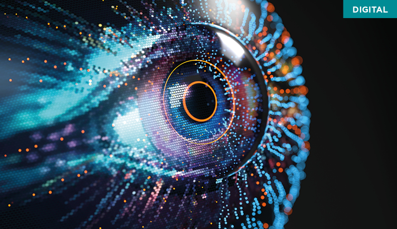 A computer generated eyeball, depicting digital human eye