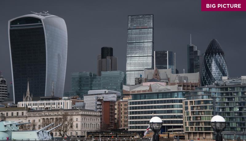 Storm clouds over the city of London