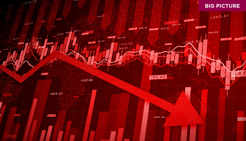 Red graphs showing downward trends