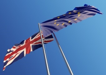 Image of UK and European flags signifying Brexit