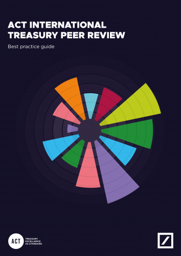 Cover of ACT International Treasury Peer Review Best Practice Guide - dark blue with image of coloured segments radiating from a central point