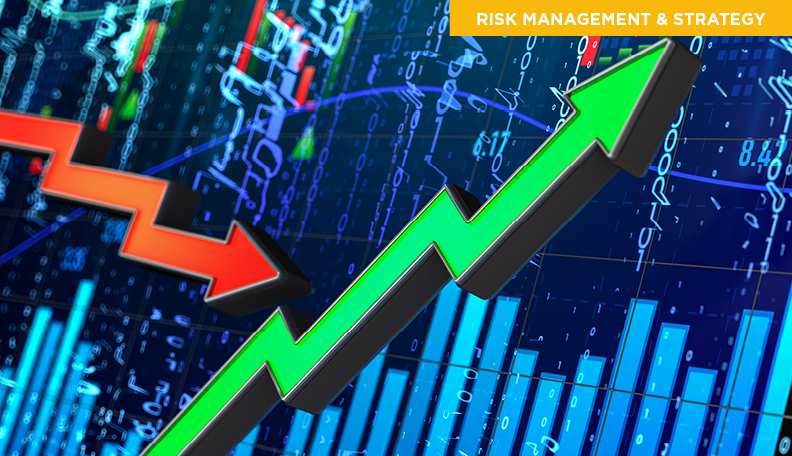 financial trading concept with green and red up and down arrows