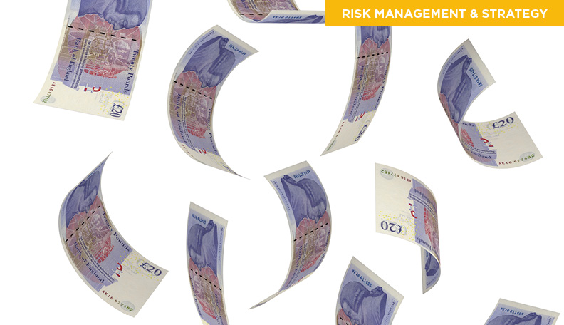 Pound sterling notes floating down