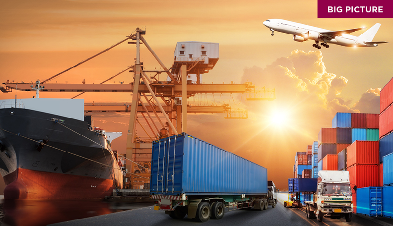 Logistics transportation – container ship and plane