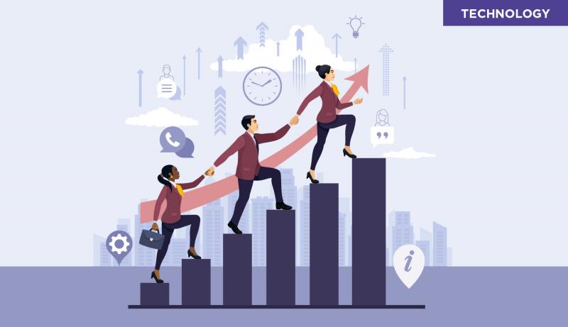 people progressing up arrow graph