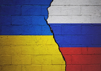 russia and ukraine flags fragmented