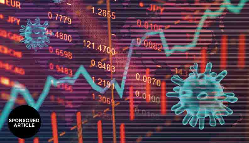 slaughterandmay.jpg alt=”Illustration of a scientific virus superimposed on a stock market screen”