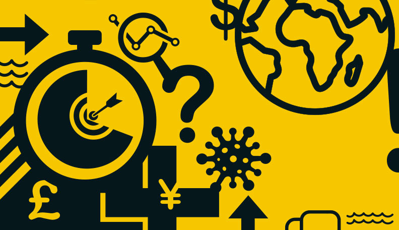 survivalguide.jpg alt=”Yellow and black illustration of a black target surrounded by other symptoms including a globe”