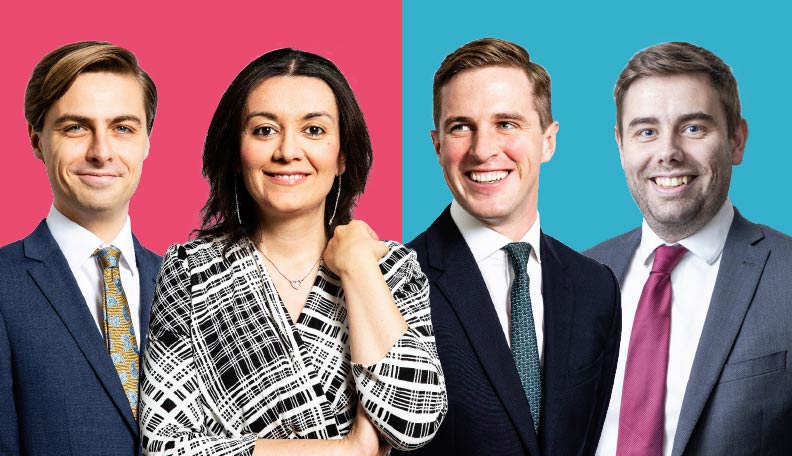 Image of the four Future Leaders in Treasury featured in the article: Samuel Marlow-Stevens, Alessandra Mogorovich, Edd McKee and James Wilson