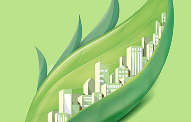 Illustration of a city growing inside a leaf