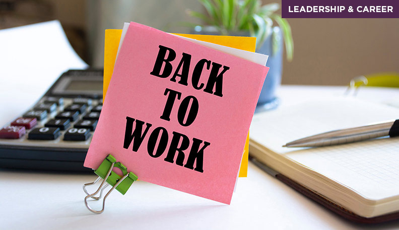 Image of a note on a desk reading: ‘back to work