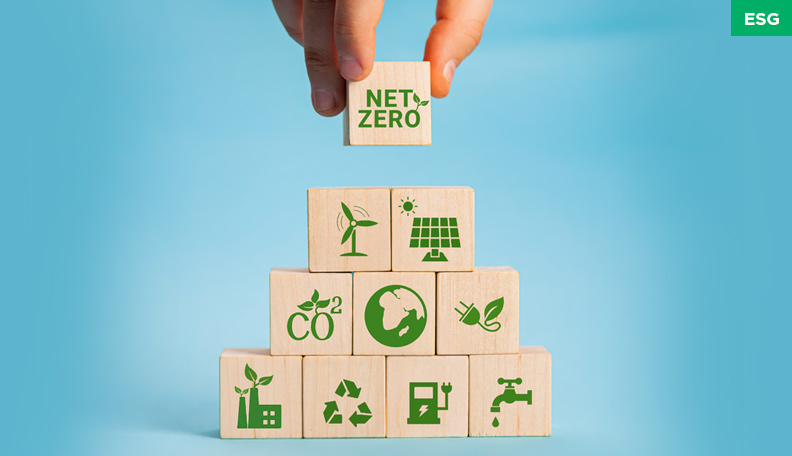 Image of wooden blocks building a pyramid shape, each with ‘green images on one side