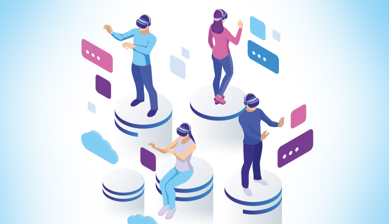 Illustration of people wearing virtual reality headsets