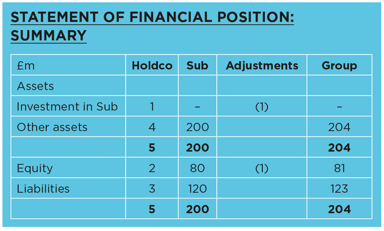 Statement of financial position: summary table