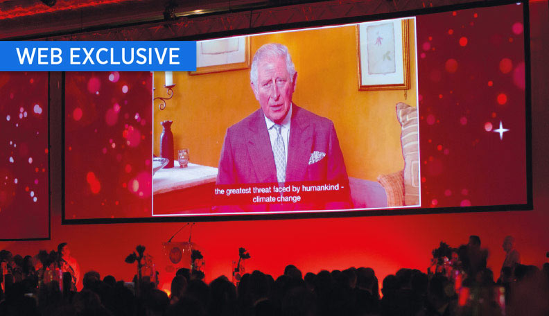 Image of Prince Charles addressing the ACT’s annual dinner on a large screen